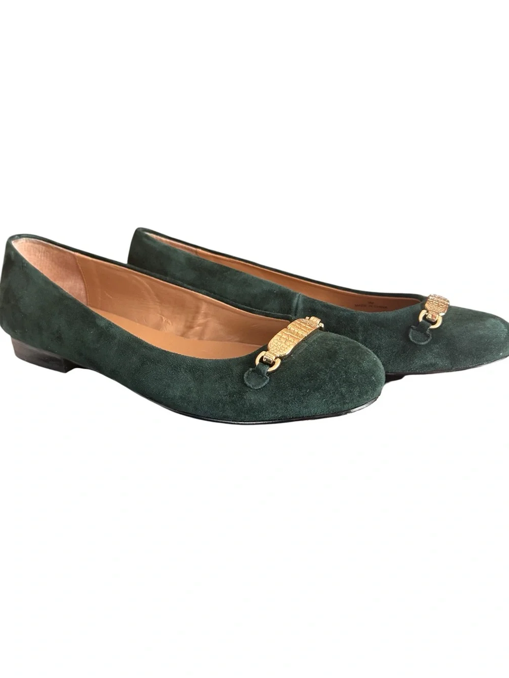 Women’s Green Suede Ballet Flats with Gold Hardware Talbots